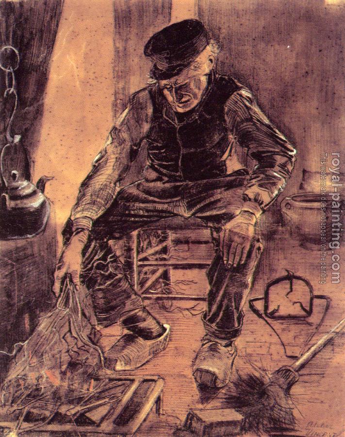 Vincent Van Gogh : Farmer sitting at the fireplace